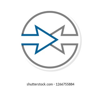 blue right and gray left arrow sign in the circle