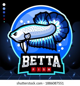 Blue rim betta fish mascot. esport logo design