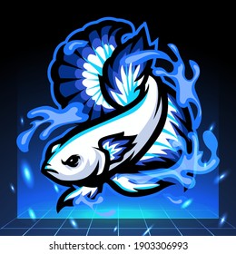 Blue rim Betta fish mascot. esport logo design 