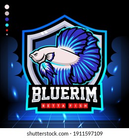 Blue rim betta fish mascot. esport logo design