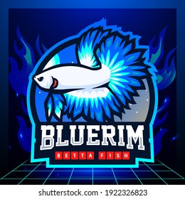 Blue rim Betta fish mascot. esport logo design