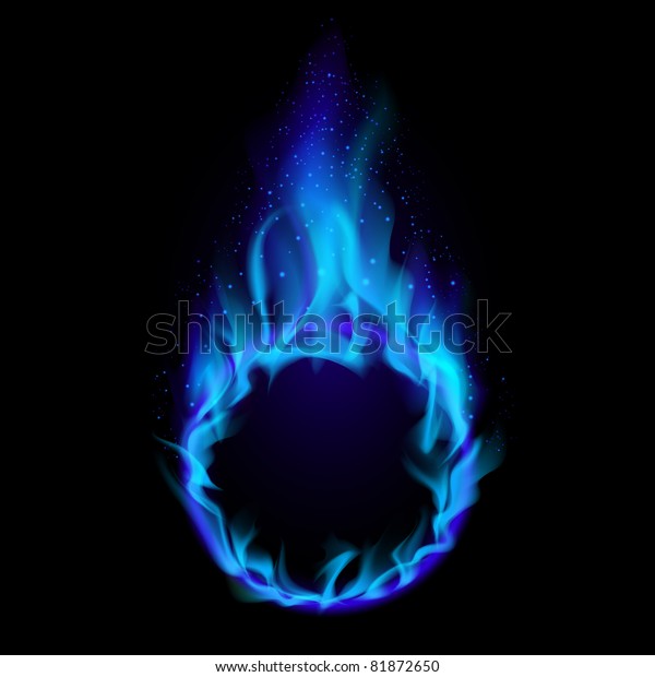 青い炎の輪 デザイン用の黒い背景にイラトス のベクター画像素材 ロイヤリティフリー