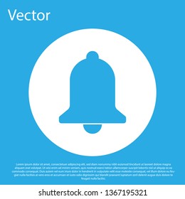 Blue Ringing bell icon isolated on blue background. Alarm symbol, service bell, handbell sign, notification symbol. White circle button. Flat design. Vector Illustration