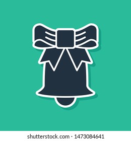Blue Ringing bell icon isolated on green background. Alarm symbol, service bell, handbell sign, notification symbol.  Vector Illustration