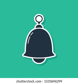 Blue Ringing bell icon isolated on green background. Alarm symbol, service bell, handbell sign, notification symbol.  Vector Illustration