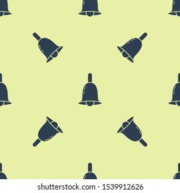 Blue Ringing bell icon isolated seamless pattern on yellow background. Alarm symbol, service bell, handbell sign, notification symbol.  Vector Illustration