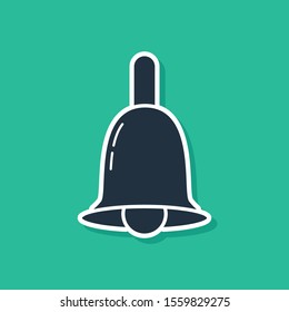 Blue Ringing bell icon isolated on green background. Alarm symbol, service bell, handbell sign, notification symbol.  Vector Illustration