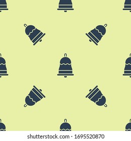 Blue Ringing bell icon isolated seamless pattern on yellow background. Alarm symbol, service bell, handbell sign, notification symbol.  Vector Illustration