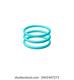 Blue rings torus 3D model icon. Geometric three round shapes vector render illustration. Volumetric bracelet or toy glossy surface. Realistic Brutalism concept isolated on white