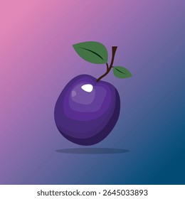 blue ripe plum berry for casino slots on gradient with shadow flat vector design