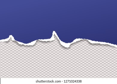Blue ripped horizontal paper strip for text or message are on squared background. Vector illustration