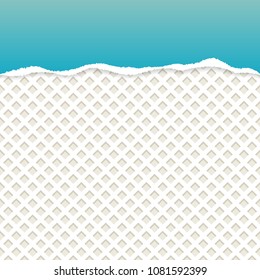 Blue ripped paper vector with milk wafer pattern background.