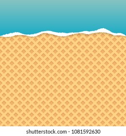 Blue ripped paper vector with wafer pattern background.