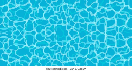 Blue ripple water and sun glare. Banner of water surface in pool. Water texture background. Summer abstract vector background