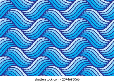Blue Rippled Water Waves - Seamless Geometric Vector Pattern