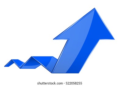 Blue up rising arrow. Vector 3d illustration isolated on white background.