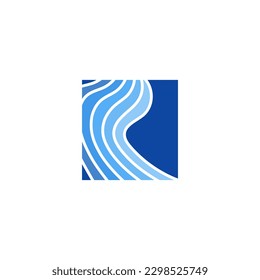 Blue River Beach Ocean Wave as Letter R in Square Shape Logo Design Vector