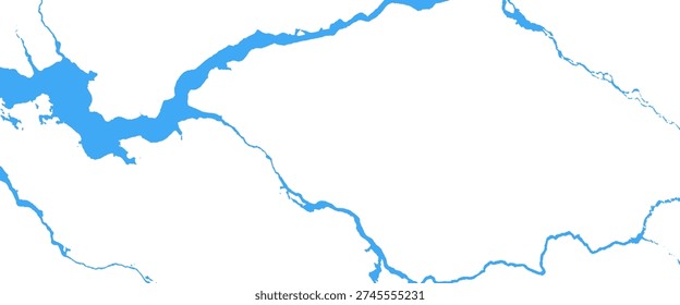 Blue river delta shape on white background. Abstract water flow pattern. Geographic map