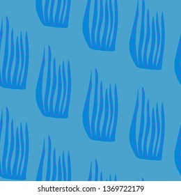 Blue river herb grass flow stream abstract seamless pattern floral inspiration graphic design typography element. Hand drawn postcard. Cute simple primitive vector paper cutout collage style