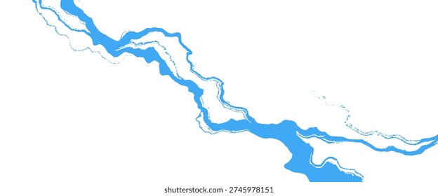 Blue river map with winding waterways on a white background