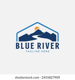 blue river mountain logo white background