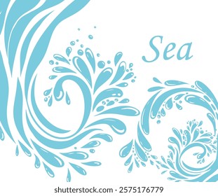 Blue river ocean wave layer background. hand drawn. Not AI, Vector illustration.