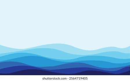 Blue river and ocean wave layered vector background illustration, perfect for designs inspired by water, nature, or tranquil scenery.