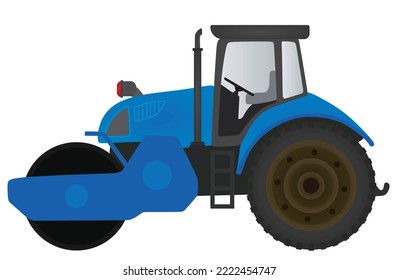 Blue road roller. vector illustration