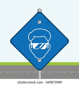 blue road sign head worker construction vector illustration eps 10