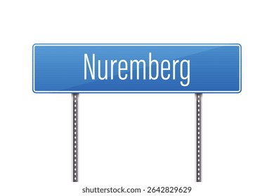 A blue road sign indicates the direction of Nuremberg, presented against a clear white backdrop, showcasing a simple and informative design element on a sunny day.