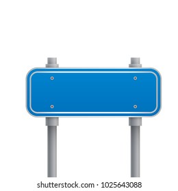 Blue road sign isolated on white background. Metal billboard. Vector illustration.