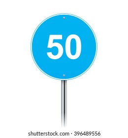 Blue road sign. Round vector sign.
