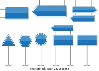 Blue road signs blank. Modern blue road signs blank, great design for any purposes. Stock image. EPS 10.