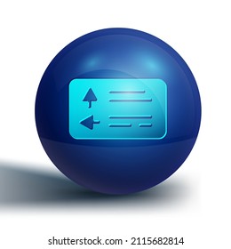 Blue Road traffic sign. Signpost icon isolated on white background. Pointer symbol. Street information sign. Direction sign. Blue circle button. Vector