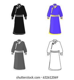 Blue robe Mongolian national clothes. . Mongolian blue jeans with a belt.Fragment nominalnog clothes of Mongolia.Mongolia single icon in cartoo stylevector symbol stock illustration.