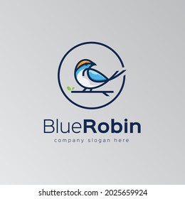 blue robin logo template, colorful bird logo design, sitting robin bird logo vector art for business, line art robin