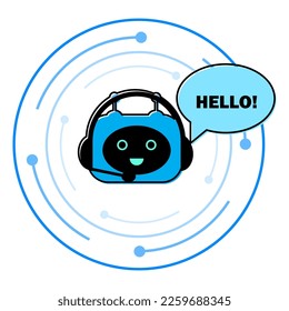 Blue robo. Virtual communication concept. Support, customer service, help, communication concept. Vector illustration.