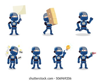 blue robot cartoon set illustration design