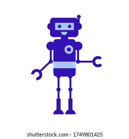 Blue robot character illustration isolated on white background. Vector in flat style. Concept robot and automation. Design for banner, pattern, print, card
