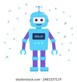 blue Robot or chatbot template. Chat Bot icon for website. Vector illustration  in Modern flat style. cartoon character Isolated on white.