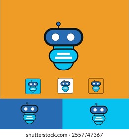 A blue robot with a blue face and blue eyes