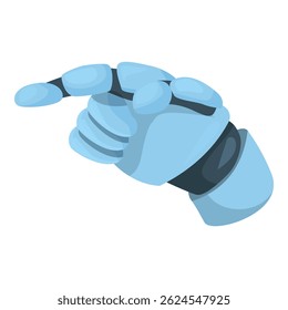 Blue robot hand pointing with index finger, futuristic technology concept