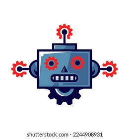 blue robot head logo design vector