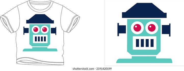 blue robot head t-shirt design background color is a white t-shirt color is a white beautiful color and beautiful design