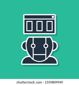Blue Robot icon isolated on green background.  Vector Illustration