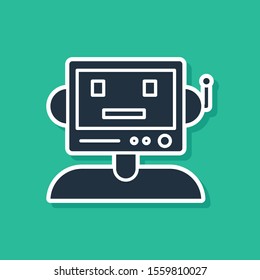 Blue Robot icon isolated on green background.  Vector Illustration