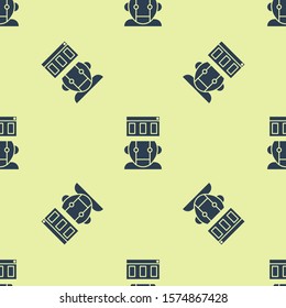Blue Robot icon isolated seamless pattern on yellow background.  Vector Illustration