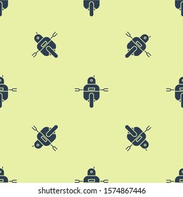 Blue Robot icon isolated seamless pattern on yellow background.  Vector Illustration