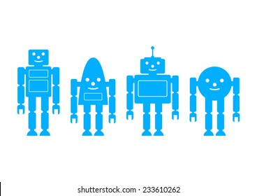 Blue robot icons on white background