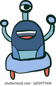Robot azul, ilustración, vector sobre fondo blanco